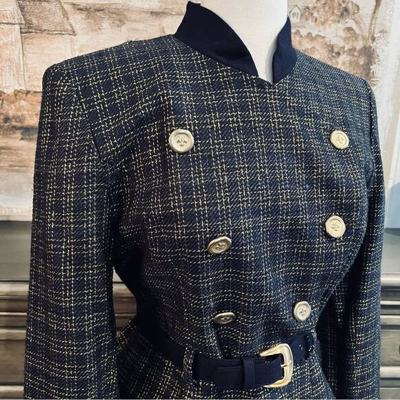 Vintage Woward Wolf Navy & Gold Metallic Tweed Blazer size 8 - Picture 5 of 11